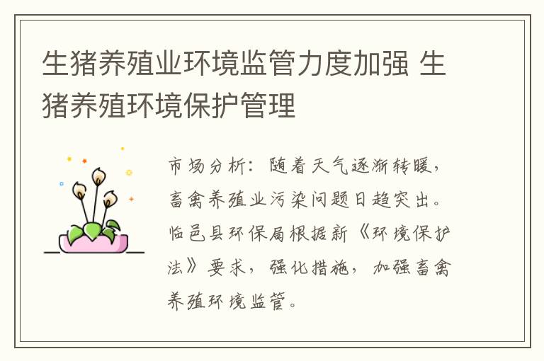 生猪养殖业环境监管力度加强 生猪养殖环境保护管理