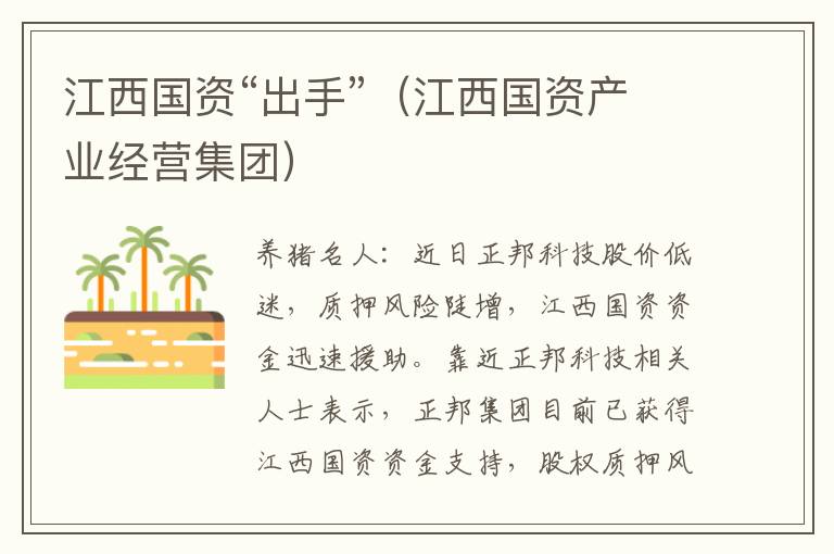 江西国资“出手”（江西国资产业经营集团）