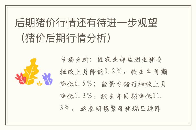 后期猪价行情还有待进一步观望（猪价后期行情分析）