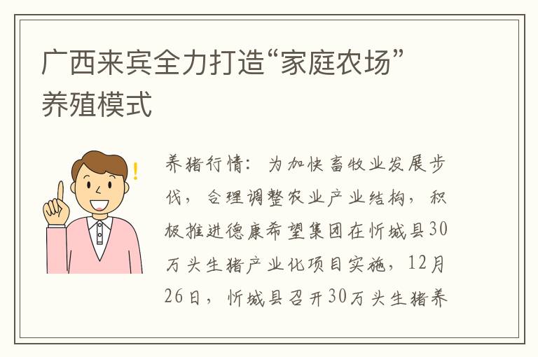 广西来宾全力打造“家庭农场”养殖模式