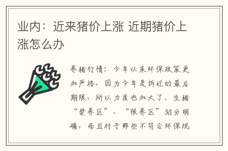 业内：近来猪价上涨 近期猪价上涨怎么办
