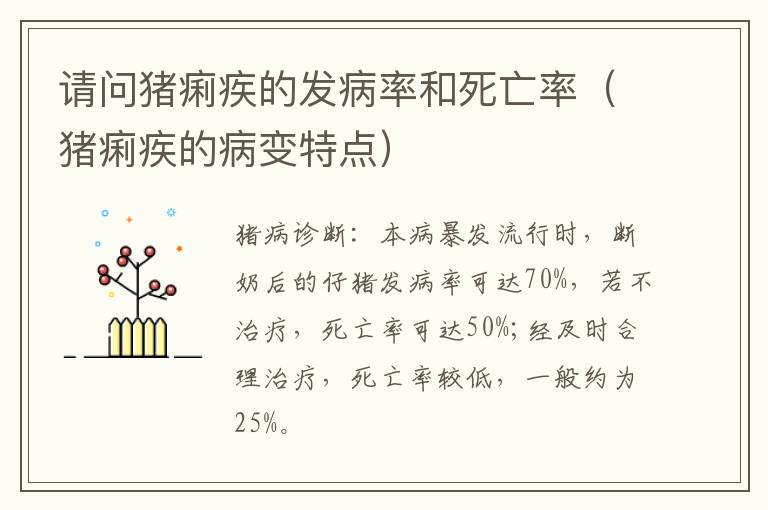 请问猪痢疾的发病率和死亡率（猪痢疾的病变特点）
