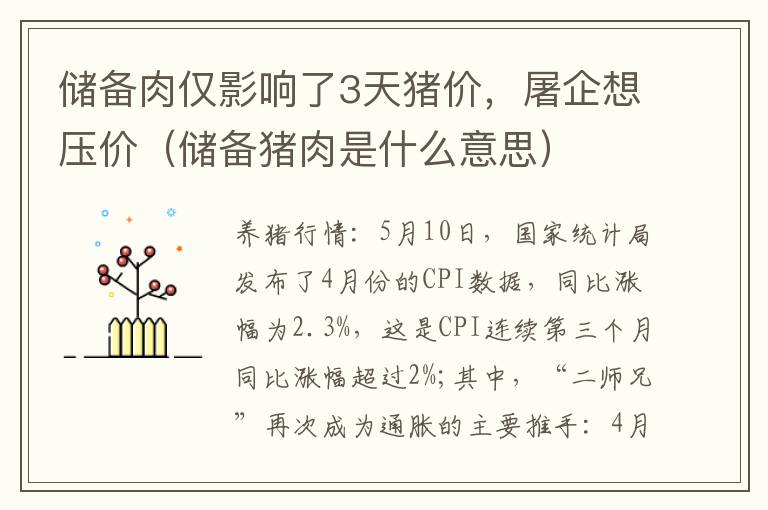 储备肉仅影响了3天猪价，屠企想压价（储备猪肉是什么意思）