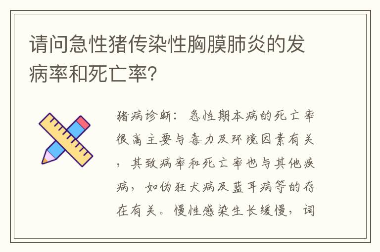 请问急性猪传染性胸膜肺炎的发病率和死亡率？