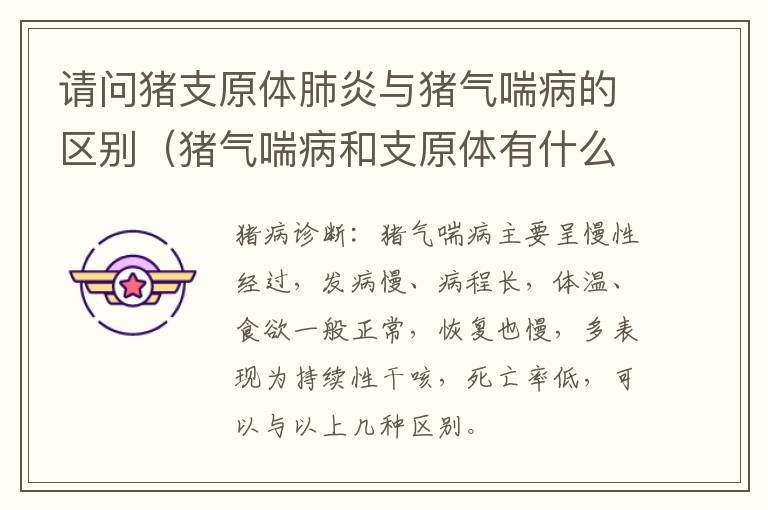 请问猪支原体肺炎与猪气喘病的区别（猪气喘病和支原体有什么区别）