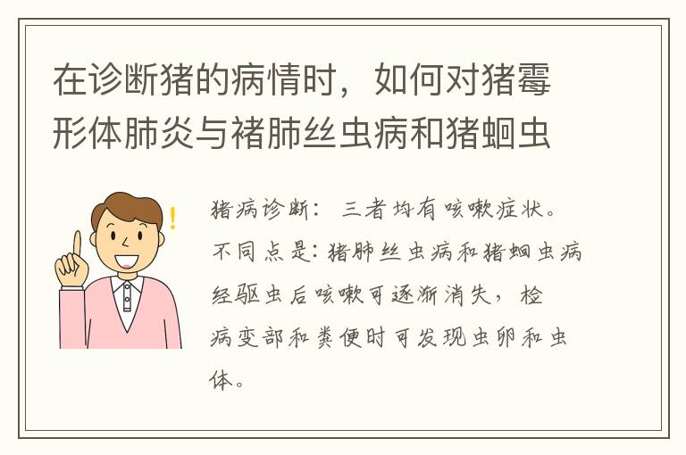 在诊断猪的病情时，如何对猪霉形体肺炎与褚肺丝虫病和猪蛔虫病进