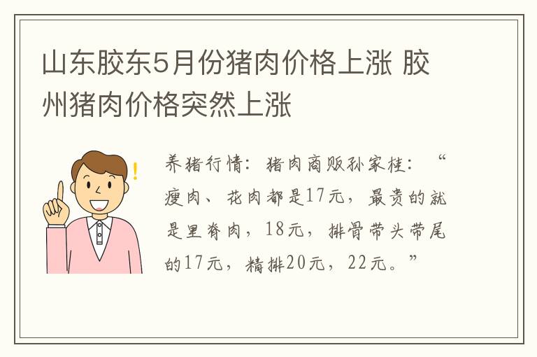 山东胶东5月份猪肉价格上涨 胶州猪肉价格突然上涨