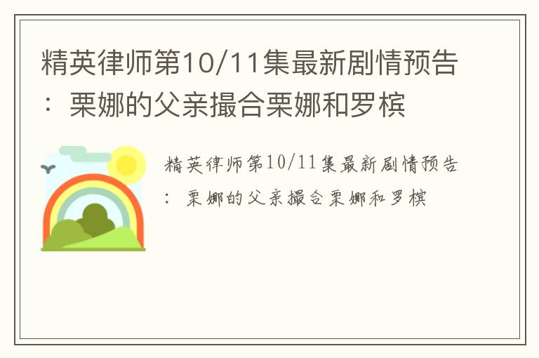 精英律师第10/11集最新剧情预告：栗娜的父亲撮合栗娜和罗槟