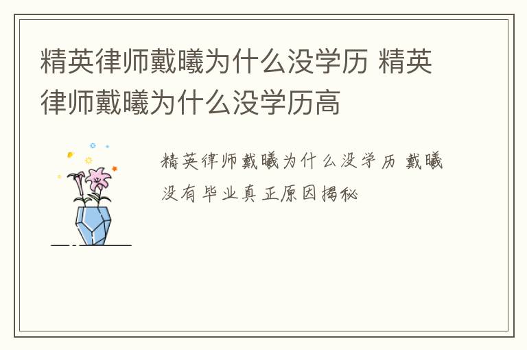 精英律师戴曦为什么没学历 精英律师戴曦为什么没学历高