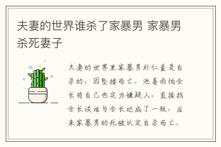 夫妻的世界谁杀了家暴男 家暴男杀死妻子