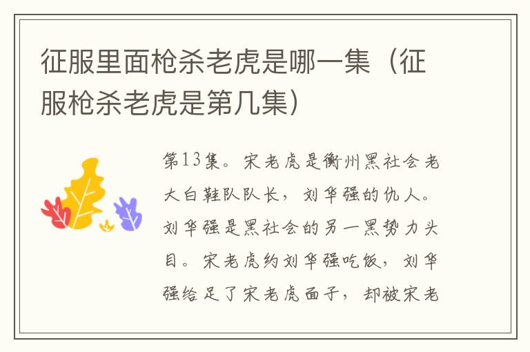 征服里面枪杀老虎是哪一集（征服枪杀老虎是第几集）