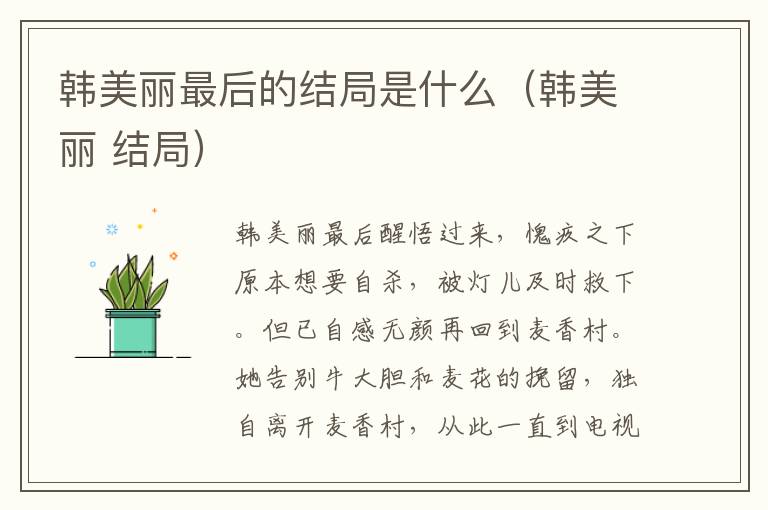 韩美丽最后的结局是什么（韩美丽 结局）