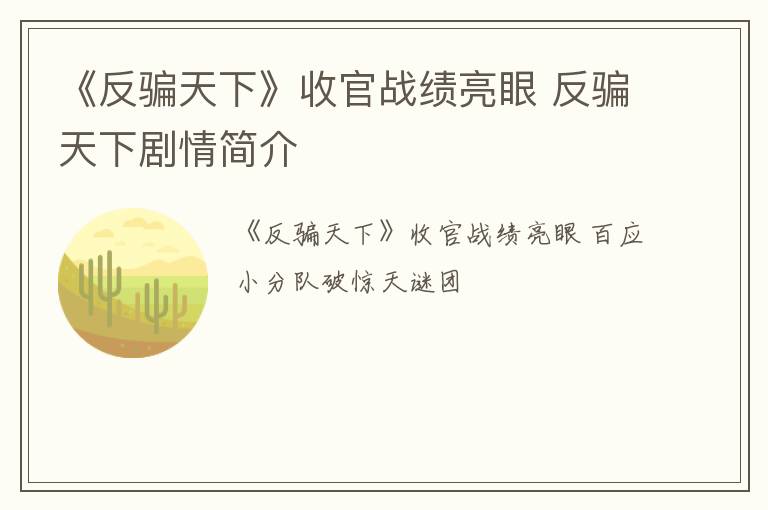 《反骗天下》收官战绩亮眼 反骗天下剧情简介