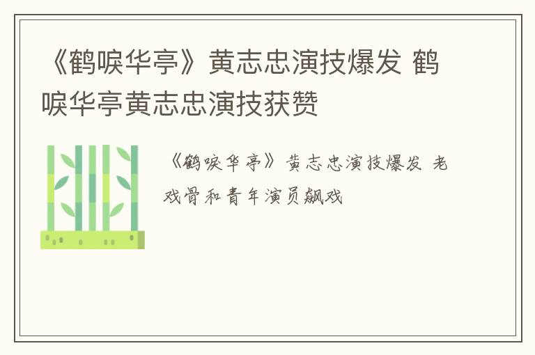 《鹤唳华亭》黄志忠演技爆发 鹤唳华亭黄志忠演技获赞