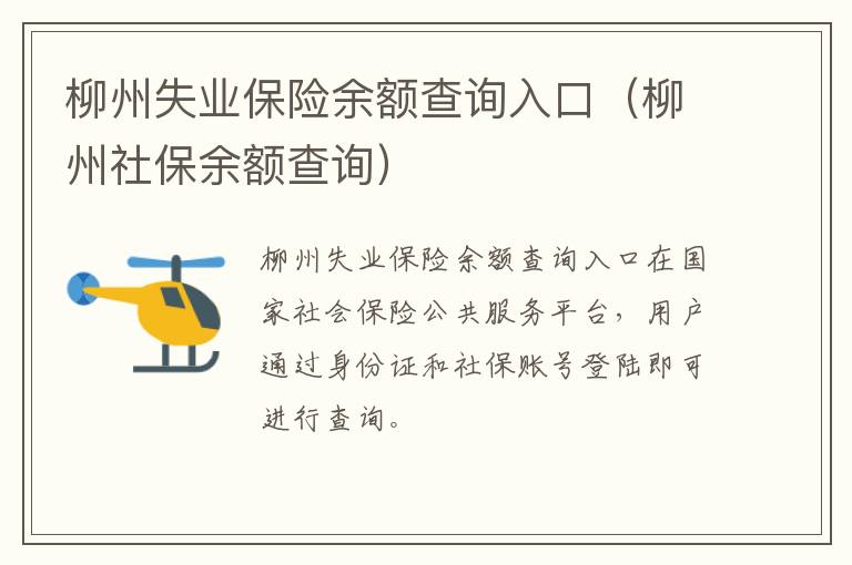 柳州失业保险余额查询入口（柳州社保余额查询）