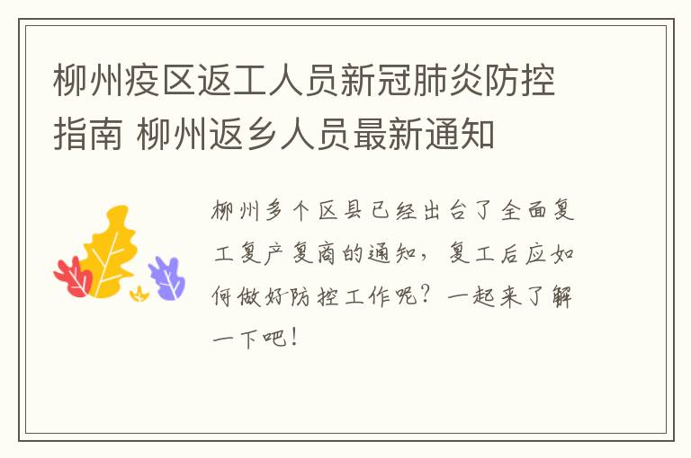柳州疫区返工人员新冠肺炎防控指南 柳州返乡人员最新通知