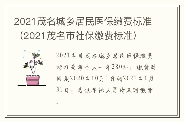 2021茂名城乡居民医保缴费标准（2021茂名市社保缴费标准）