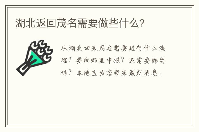 湖北返回茂名需要做些什么？