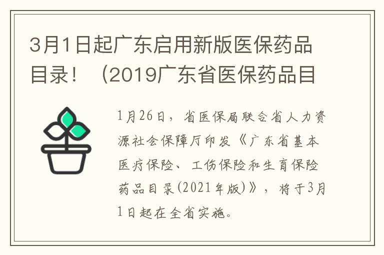 3月1日起广东启用新版医保药品目录!(2019广东省医保药品目录查询)
