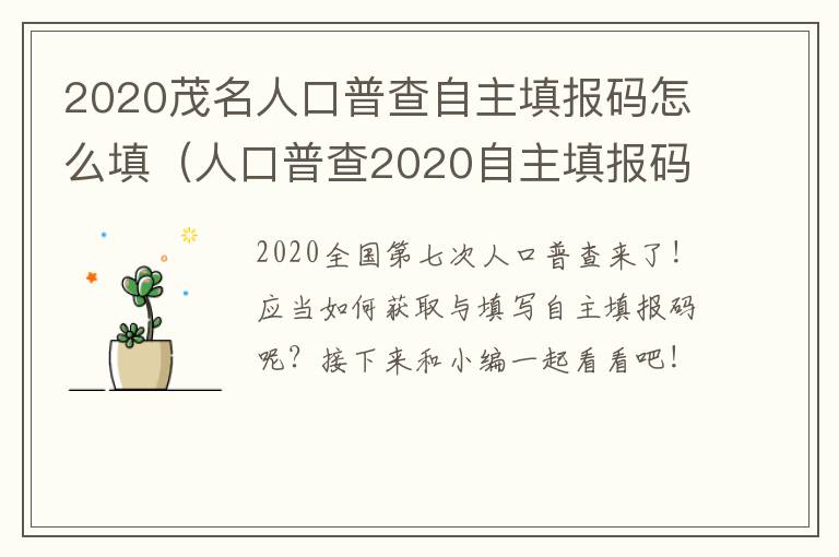 2020茂名人口普查自主填报码怎么填（人口普查2020自主填报码和初始密码是什么?）