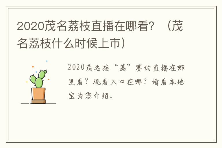 2020茂名荔枝直播在哪看？（茂名荔枝什么时候上市）