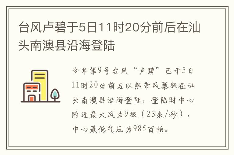 台风卢碧于5日11时20分前后在汕头南澳县沿海登陆