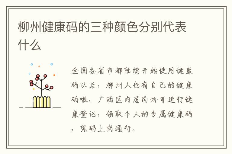 柳州健康码的三种颜色分别代表什么