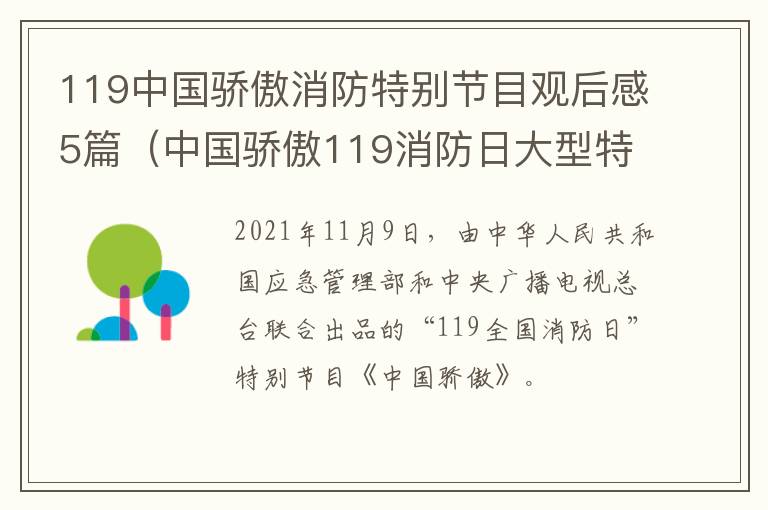 119中国骄傲消防特别节目观后感5篇（中国骄傲119消防日大型特别节目视频直播回放）