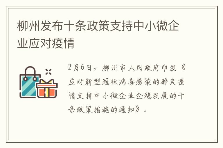 柳州发布十条政策支持中小微企业应对疫情