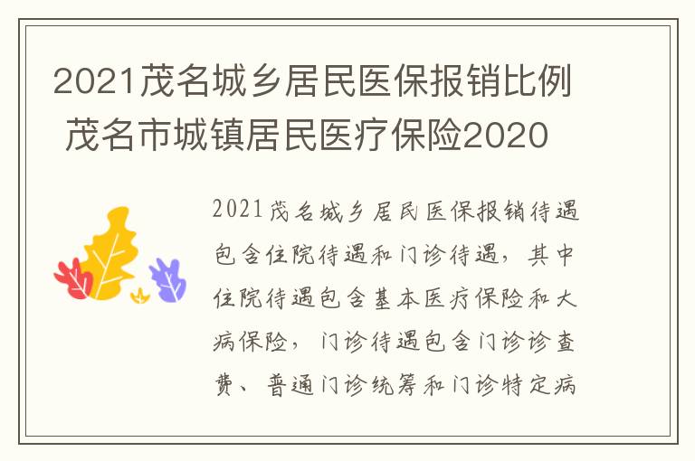 2021茂名城乡居民医保报销比例 茂名市城镇居民医疗保险2020