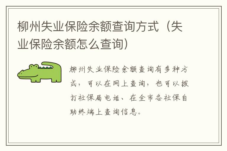 柳州失业保险余额查询方式（失业保险余额怎么查询）