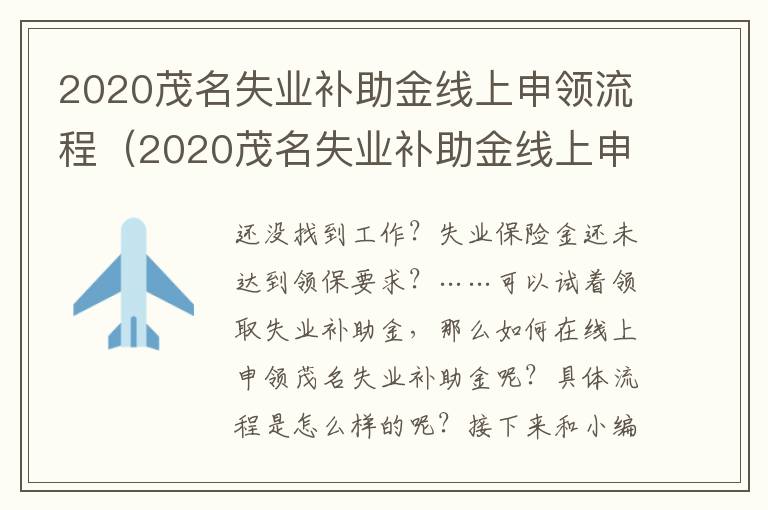 2020茂名失业补助金线上申领流程(2020茂名失业补助金线上申领流程视频)