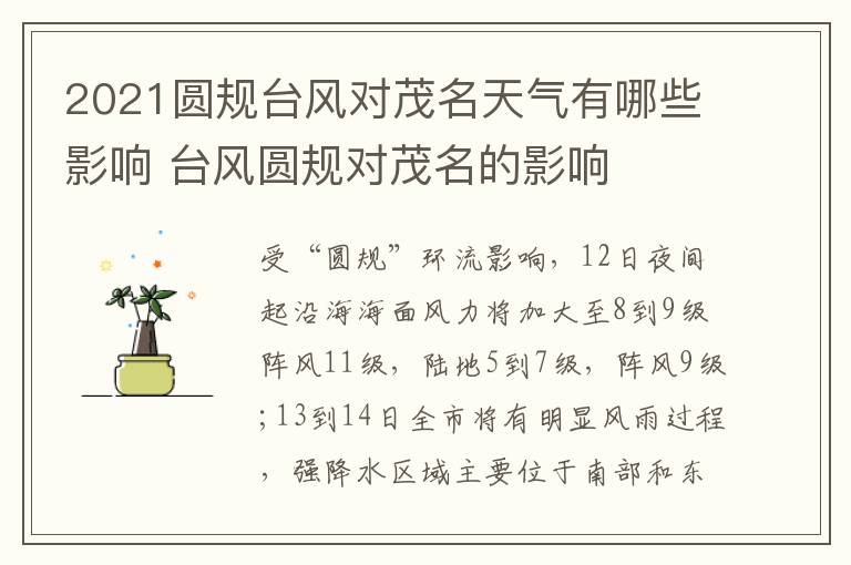 2021圆规台风对茂名天气有哪些影响 台风圆规对茂名的影响
