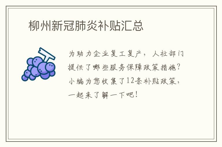 ​柳州新冠肺炎补贴汇总