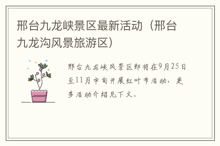 邢台九龙峡景区最新活动(邢台九龙沟风景旅游区)