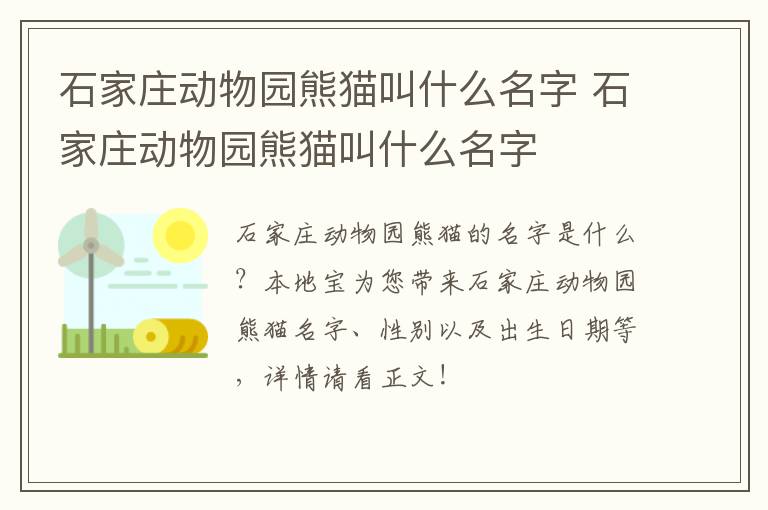 石家庄动物园熊猫叫什么名字 石家庄动物园熊猫叫什么名字