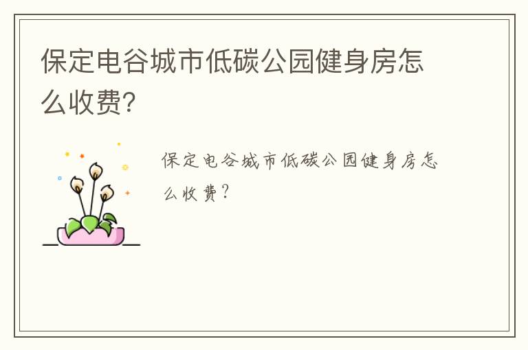保定电谷城市低碳公园健身房怎么收费？