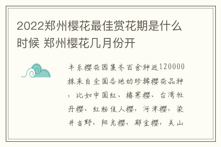 2022郑州樱花最佳赏花期是什么时候 郑州樱花几月份开