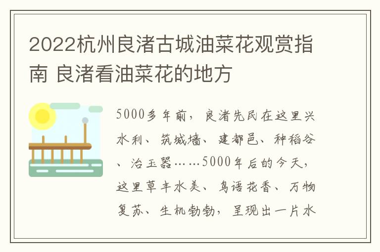 2022杭州良渚古城油菜花观赏指南 良渚看油菜花的地方