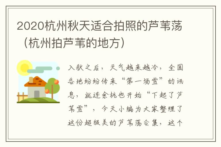 2020杭州秋天适合拍照的芦苇荡（杭州拍芦苇的地方）