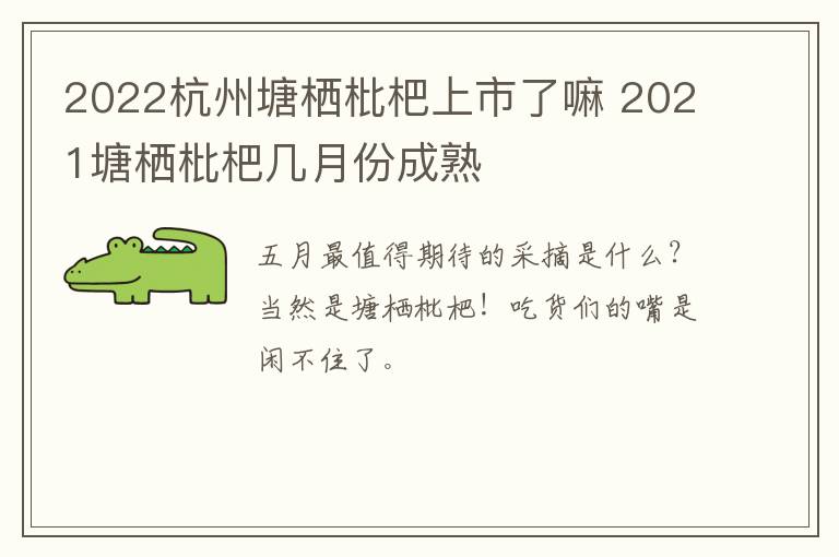 2022杭州塘栖枇杷上市了嘛 2021塘栖枇杷几月份成熟