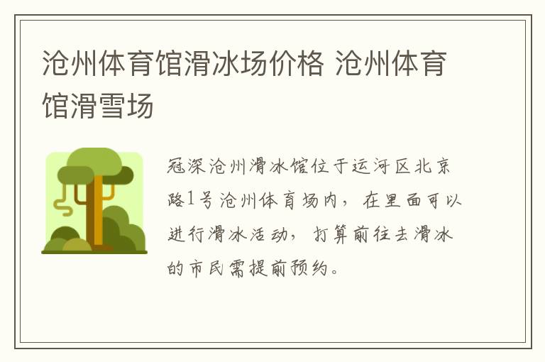 沧州体育馆滑冰场价格 沧州体育馆滑雪场
